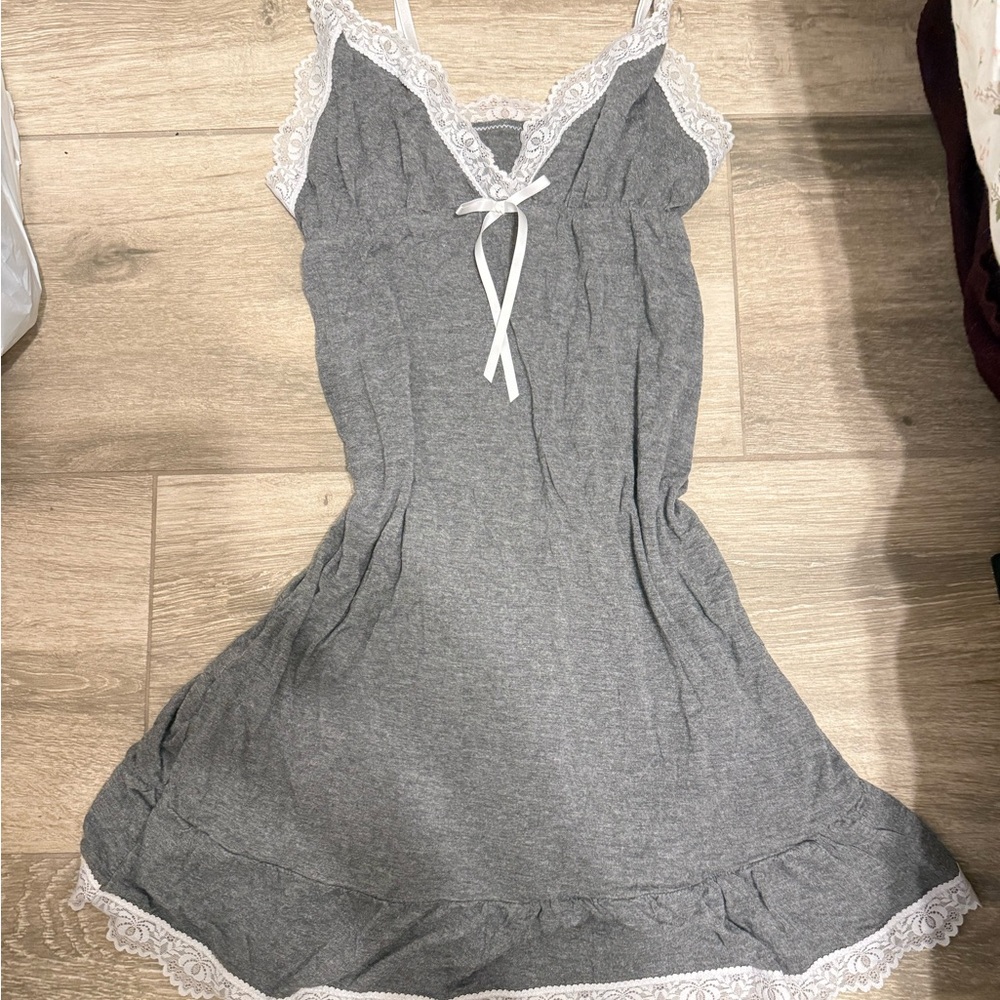 Gray Lace Trim Nightgown